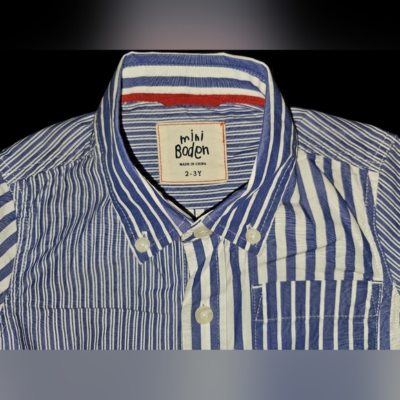 Mini Boden Toddler Boys Blue White Striped Button Shirt Cotton Top Sz 2-3Y - Picture 7 of 13